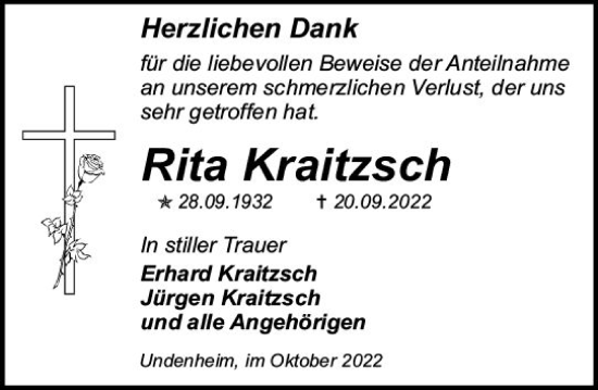 Traueranzeige von Rita Kraitzsch von vrm-trauer AZ Mainz