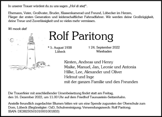 Traueranzeige von Rolf Paritong von vrm-trauer WK-UTA