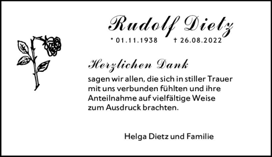 Traueranzeige von Rudolf Dietz von vrm-trauer Wormser Zeitung