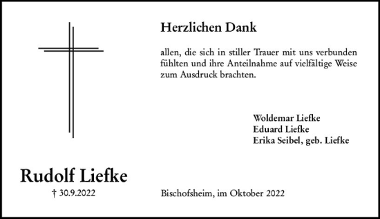 Traueranzeige von Rudolf Liefke von vrm-trauer Rüsselsheimer Echo / MainSpitze
