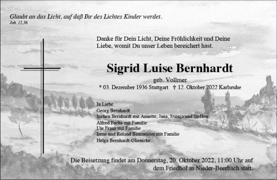 Traueranzeige von Sigrid Luise Bernhardt von vrm-trauer Darmstädter Echo