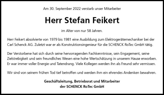 Traueranzeige von Stefan Feikert von vrm-trauer Darmstädter Echo