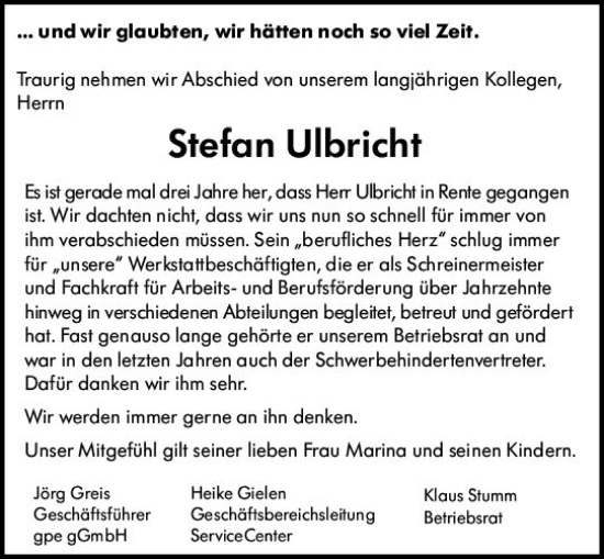 Traueranzeige von Stefan Ulbricht von vrm-trauer AZ Mainz