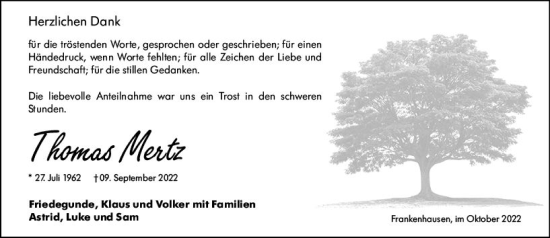 Traueranzeige von Thomas Mertz von vrm-trauer Darmstädter Echo