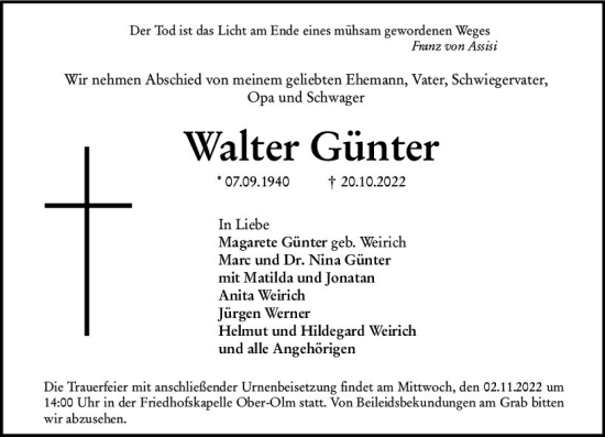 Traueranzeige von Walter Günter von vrm-trauer AZ Mainz