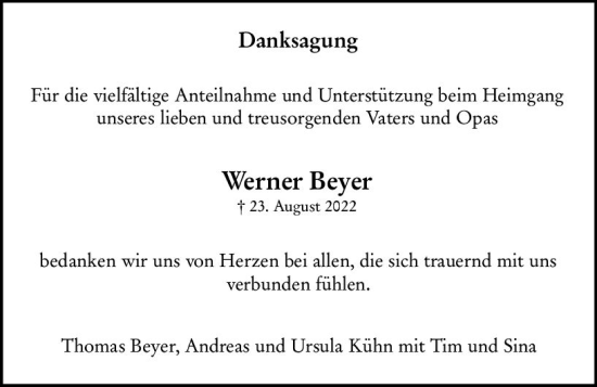 Traueranzeige von Werner Beyer von vrm-trauer Allgemeine  Zeitung Ingelheim-Bingen