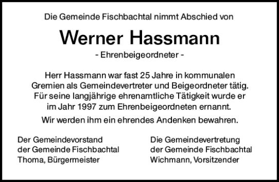 Traueranzeige von Werner Hassmann von vrm-trauer Darmstädter Echo