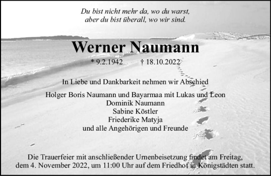 Traueranzeige von Werner Naumann von vrm-trauer Rüsselsheimer Echo / MainSpitze