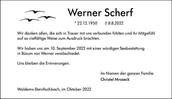 Traueranzeige von Werner Scherf von vrm-trauer Idsteiner Zeitung