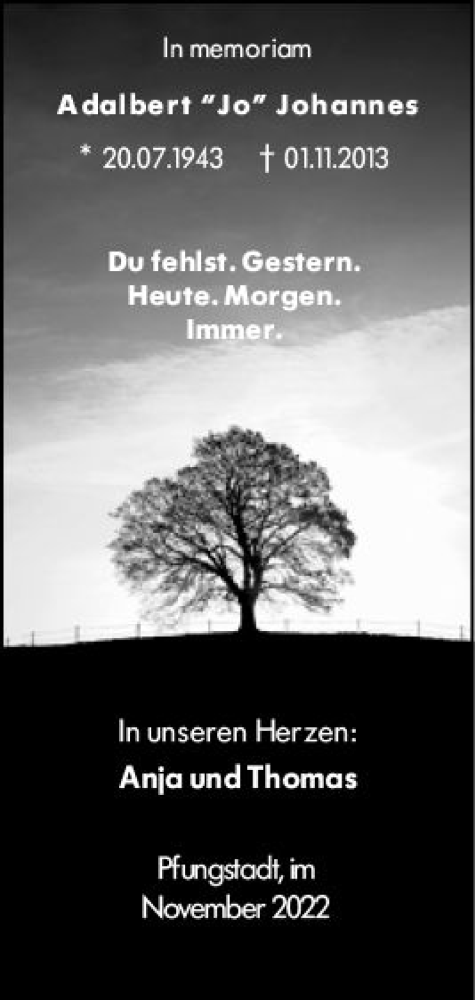 Traueranzeige von Adalbert Johannes von vrm-trauer Darmstädter Echo
