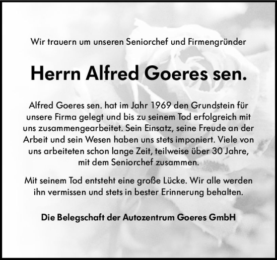 Traueranzeige von Alfred Goeres von vrm-trauer Rüsselsheimer Echo / MainSpitze