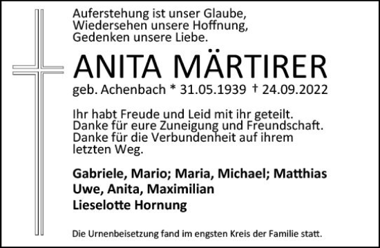 Traueranzeige von Anita Märtirer von vrm-trauer Darmstädter Echo