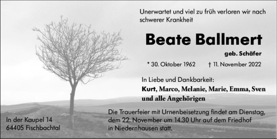Traueranzeige von Beate Ballmert von vrm-trauer Darmstädter Echo