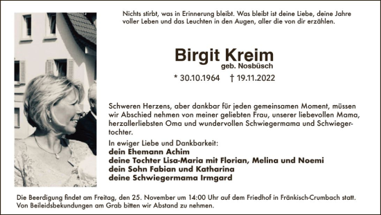 Traueranzeige von Birgit Kreim von vrm-trauer Bürstädter/Lamperth. Ztg/Starkenburger