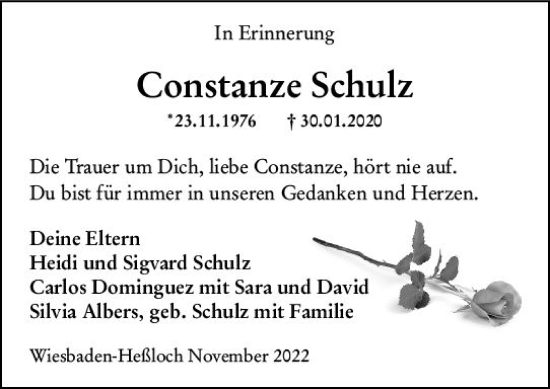 Traueranzeige von Constanze Schulz von vrm-trauer Wiesbadener Kurier