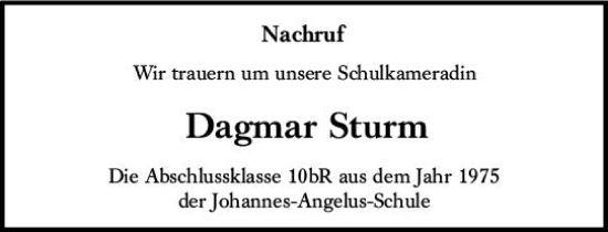 Traueranzeige von Dagmar Sturm von vrm-trauer Groß-Gerauer Echo