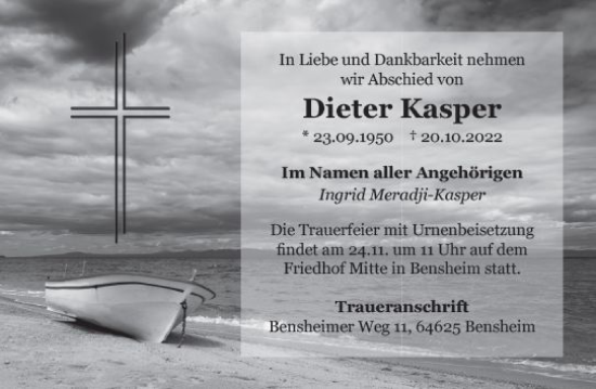 Traueranzeige von Dieter Kasper von vrm-trauer Odenwälder Echo