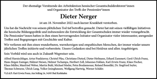 Traueranzeige von Dieter Nerger von vrm-trauer Rüsselsheimer Echo / MainSpitze
