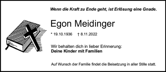Traueranzeige von Egon Meidinger von vrm-trauer Darmstädter Echo