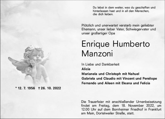 Traueranzeige von Enrique Humberto Manzoni von vrm-trauer Allgemeine  Zeitung Ingelheim-Bingen