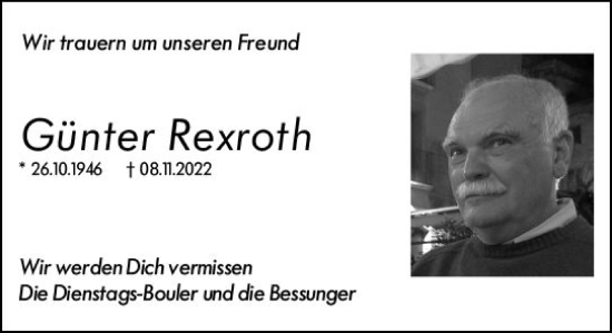 Traueranzeige von Günter Rexroth von vrm-trauer Darmstädter Echo