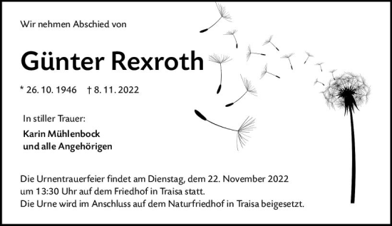 Traueranzeige von Günter Rexroth von vrm-trauer Darmstädter Echo