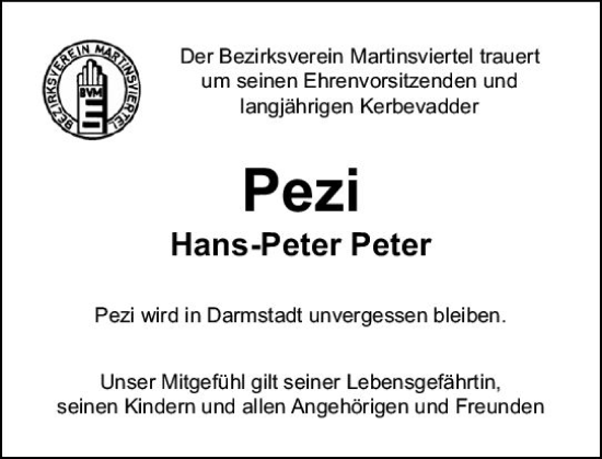 Traueranzeige von Hans-Peter Peter von vrm-trauer Darmstädter Echo