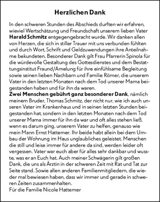 Traueranzeige von Harald Schmitz von vrm-trauer Wiesbadener Kurier