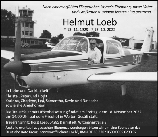 Traueranzeige von Helmut Loeb von vrm-trauer Odenwälder Echo