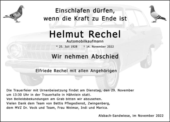 Traueranzeige von Helmut Rechel von vrm-trauer Darmstädter Echo