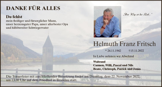 Traueranzeige von Helmuth Franz Fritsch von vrm-trauer Darmstädter Echo
