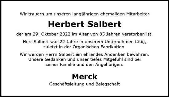 Traueranzeige von Herbert Salbert von vrm-trauer Darmstädter Echo
