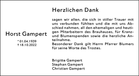 Traueranzeige von Horst Gampert von vrm-trauer Rüsselsheimer Echo / MainSpitze