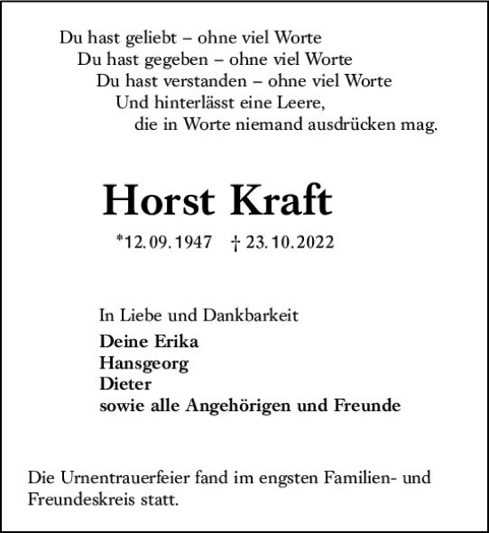 Traueranzeige von Horst Kraft von vrm-trauer Darmstädter Echo