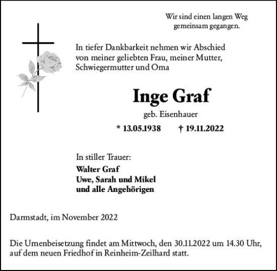 Traueranzeige von Inge Graf von vrm-trauer Darmstädter Echo