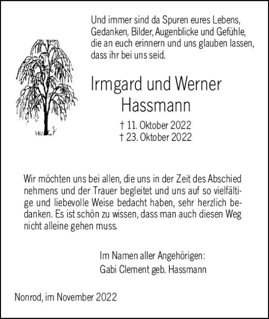 Traueranzeige von Irmgard und Werner Hassmann von vrm-trauer Darmstädter Echo