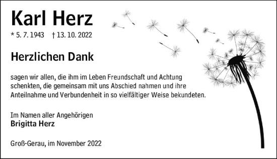 Traueranzeige von Karl Herz von vrm-trauer Groß-Gerauer Echo