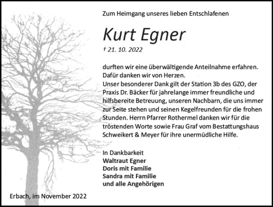 Traueranzeige von Kurt Egner von vrm-trauer Odenwälder Echo
