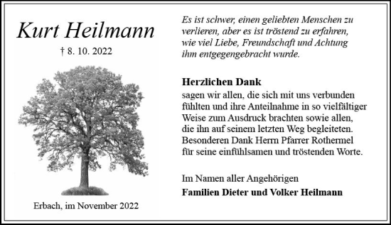 Traueranzeige von Kurt Heilmann von vrm-trauer Odenwälder Echo