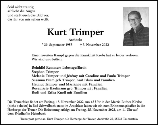 Traueranzeige von Kurt Trimper von vrm-trauer Wiesbadener Kurier