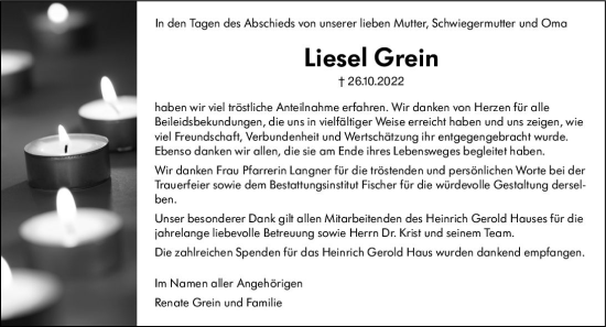 Traueranzeige von Liesel Grein von vrm-trauer Darmstädter Echo