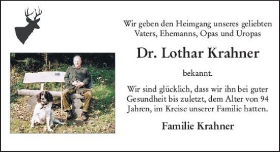 Traueranzeige von Lothar Krahner von vrm-trauer Wiesbadener Kurier