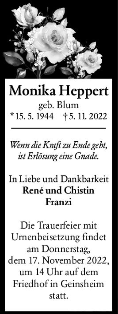 Traueranzeige von Monika Heppert von vrm-trauer Groß-Gerauer Echo