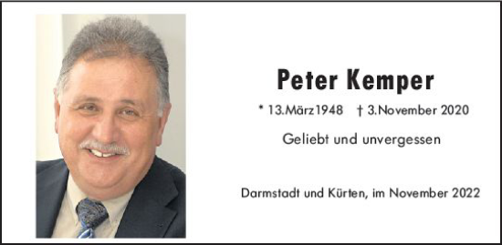 Traueranzeige von Peter Kemper von vrm-trauer Darmstädter Echo