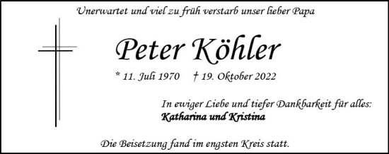 Traueranzeige von Peter Köhler von vrm-trauer Darmstädter Echo