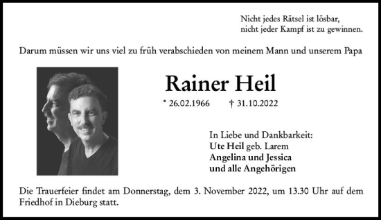 Traueranzeige von Rainer Heil von vrm-trauer DieburgerAnzeiger/Groß-Zimmerner Lokala