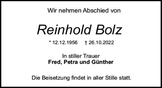 Traueranzeige von Reinhold Bolz von vrm-trauer Odenwälder Echo