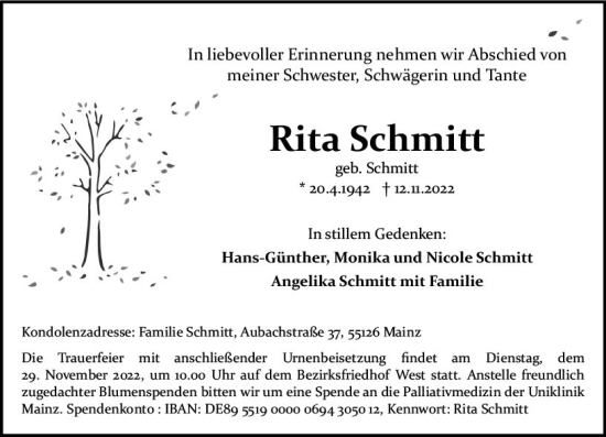 Traueranzeige von Rita Schmitt von vrm-trauer AZ Mainz