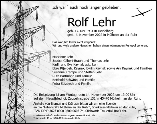 Traueranzeige von Rolf Lehr von vrm-trauer Odenwälder Echo