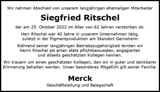 Traueranzeige von Siegfried Ritschel von vrm-trauer Groß-Gerauer Echo